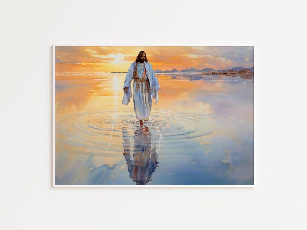 Watercolor Jesus Portrait: Jesus Walking on Water - Image 3