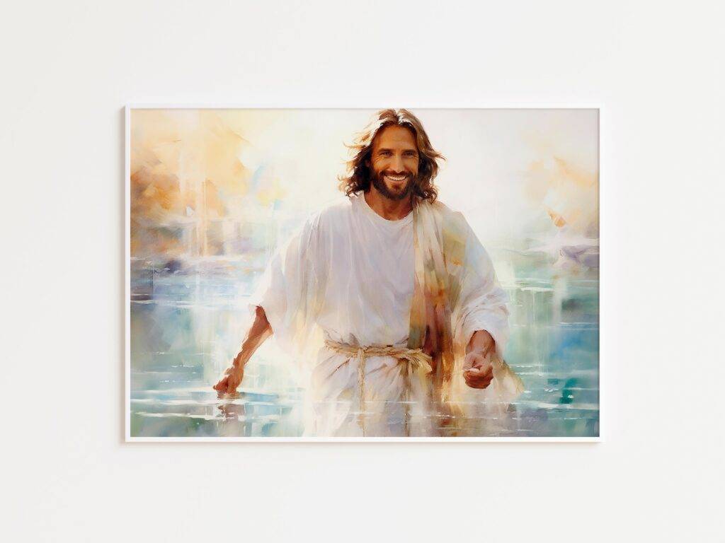 Watercolor Jesus Portrait: Jesus Walking on Water - Image 3